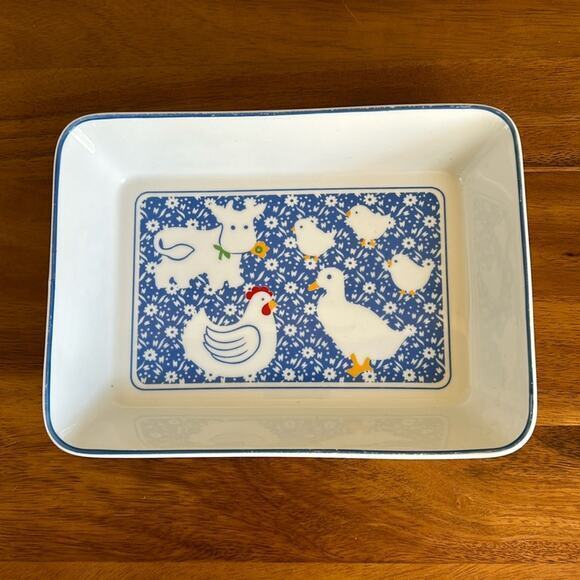 Blue farm Animal baking dish George Good Japan Duck chicken cow casserole dish‎ - Picture 1 of 4